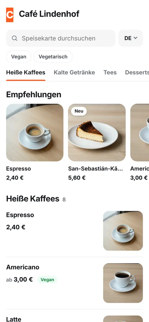 QR-Speisekarte auf dem Handy