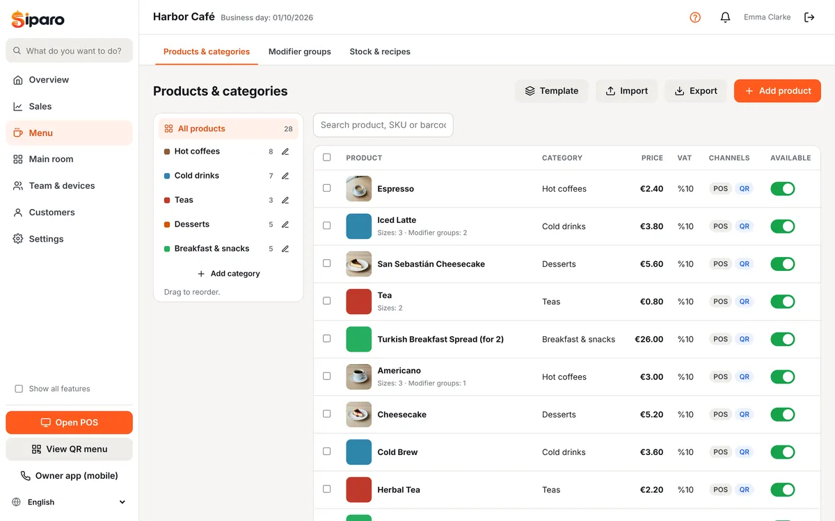 Products and categories