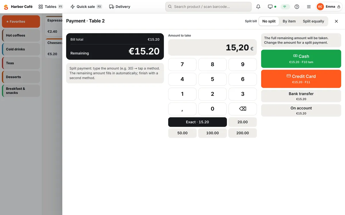 Payment screen
