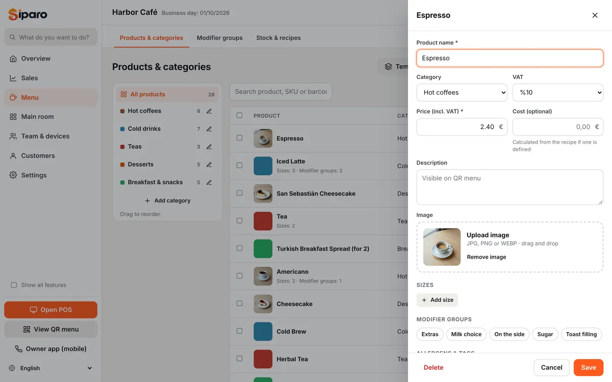 Product editor