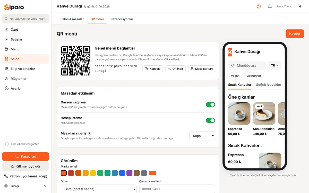 QR menü ayarları